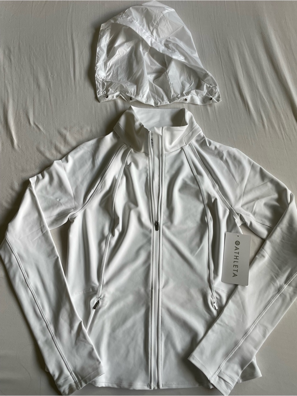 Athleta Interval Jacket / White Full-Zip Jacket with Removable Hood